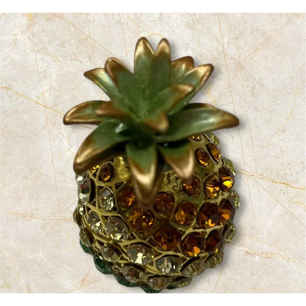 Rucinni Pineapple Trinket Jewelry Box Swarovski & Austria Crystals Enamel Hinged